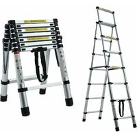 Telescopic Ladder A Frame Extension 6+7 Step Ladder Aluminium Lightweight Portable Multi Purpose Folding Ladder Adjustable Ladder with Hand Rails and Safety Lock