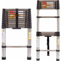 3.2M Telescopic Ladder Stainless Steel Ladders, Extendable Multi-Purpose Folding Step Ladders with Locking Button, 11 Adjustable Steps for RV Outdoor Work