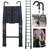 Ladder Step Ladder Loft Ladder Max Load 150KG Heavy Duty Telescopic Ladder with Roof Hook Black Portable Folding Design Extension Ladder for Indoor Outdoor Light Weight Ladder (12.5FT)