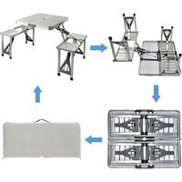 Folding Picnic Table and Chairs Set Portable Camping Table 4 Seat Stool Set for Adult, Fold Way Outdoor Garden BBQ Furniture with Umbrella Hole, Aluminium Frame and Suitcase for Buffet Dining Party