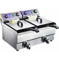 Commercial Electric Deep Fryer Countertop Stainless Steel Dual Tank with Drain and Timer 20L 6000W