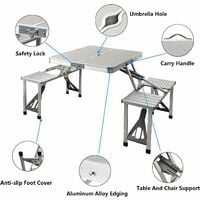 Outdoor Picnic Table Camping Table and Bench Set 4 Camping Stools Travel BBQ Folding Portable Seat Set Dining Chairs Stool Aluminium Dining Table