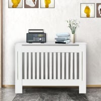Living Room Radiator Cover Cabinets, MDF Wooden White Painted Vertical Slat Cabinet Shelve Grill Furniture Tall Radiator Cover 229596486