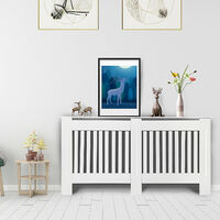 Radiator Cover MDF Radiator Shelf, Heating Hide-Out Cover, Modern Cabinet Top, Vertical Slat, White Painted, for Living Room Bedroom Hallway Decor Display Heater Safety Protection