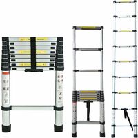Telescoping Ladder, 2.6M Multi-Purpose Folding Telescopic Ladder Extendable Tall Multi Purpose Loft Ladder, Stainless Steel Retractable Foldable Step Ladder with EN131 Standard, Max Load 150kg/330lb