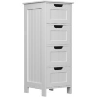 4 Tier Bathroom Floor Cabinet Cupboard Free Standing Waterproof Cabinet Storage Unit with 4 Removable Drawers, Adjustable Shelf, White