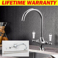 Swivel Twin Lever Kitchen Sink Mixer Taps Chrome Monobloc Basin Tap, Traditional Basin Twin Lever Brass Chrome Cloakroom Taps