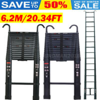 6.2m Telescopic Folding Extendable Extension Ladder Multi Purpose Steps w/ Hook