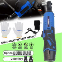 Brushed Ratchet Wrench Electric 3/8'' Cordless Right Ratchet 90° Angle Wrench Tools+ 2pcs 1500mAh Li-Ion Batteries,with LED Worklight,40N.m Torque Ratchet Wrenches Set,2300RPM Impact Power Tool