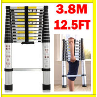 3.8M Telescoping Ladder Telescopic Extension Ladder with Locking Mechanism Multi Purpose Compact Ladders for Home Garage Clean 330 Pound Capacity