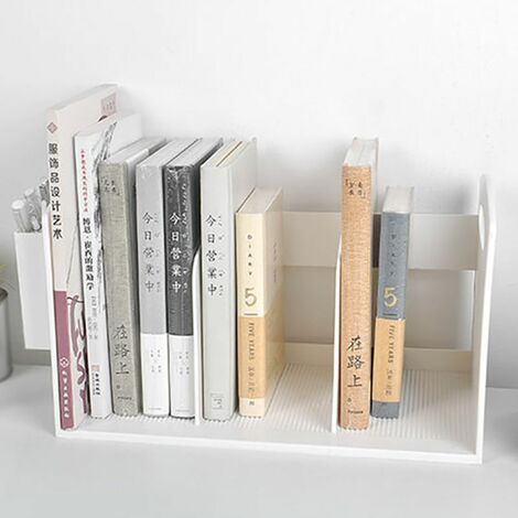 Serre-livres de bureau blanc ABS avec bote de support de stylo, support de rangement pour livres, fichiers, serre-livres, étagère pour enfants, étudiants