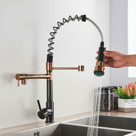 Robinet Cuisine Douchette Evier Cuisine Mitigeur Evier Avec Douchette Extractible 2 Fonctions Bec Pivotant à 360° Robinet Evier Mitigeur Cuisine Douchette Mitigeur Or Rose