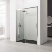 Paroi de douche coulissante - 160-164 cm. Profilé Argent Haute Brillance- Verre de sécurité: 6 mm Transparent - Anticalcaire