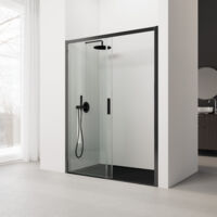 Paroi de douche coulissante - 156-160 cm. Profilé Noir- Verre de sécurité: 6 mm Transparent - Anticalcaire