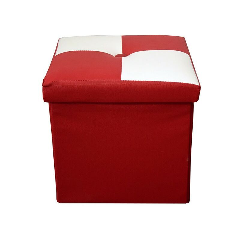 Rebecca Mobili Puff Contenedor Organizador Blanco Rojo 30x30x30