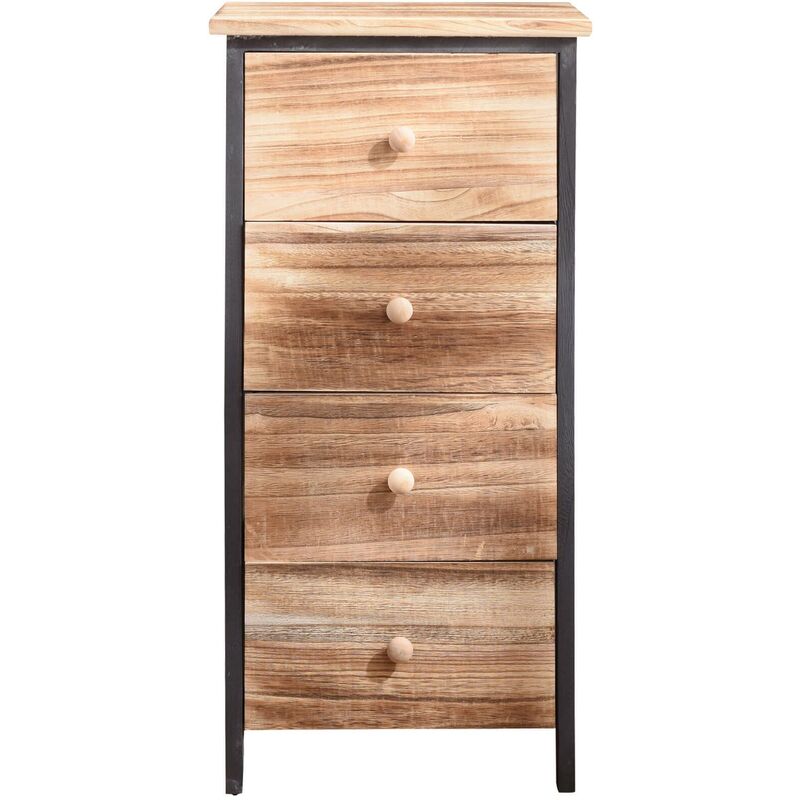 Rebecca Mobili Mueble cajonera para baño 4 madera paulownia negro estilo urban vintage dormitorio 71 35 25 cm an fon art. re4547 71x35x25