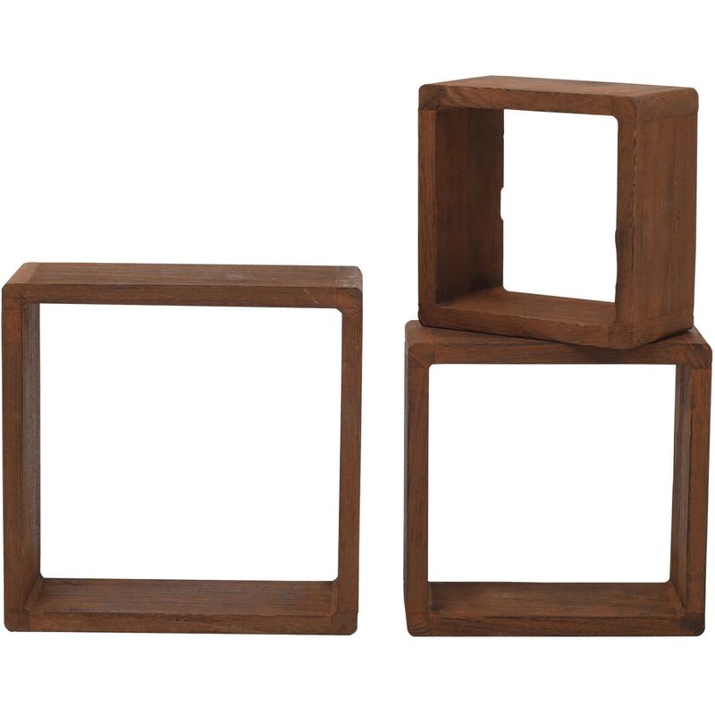 Mobili Set 3 estanteria carre madera oscura design retro 26x26x9 juego cuadrados en clara natural para cubo dormitorio y