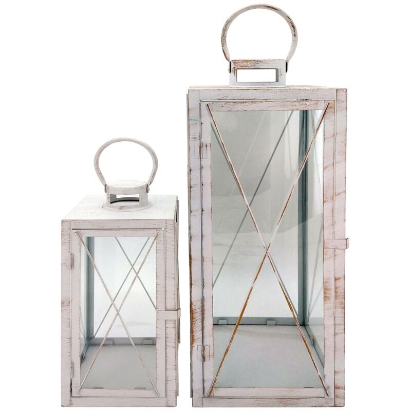 Rebecca Mobili Juego 2 portavelas grandes metal pvc blanco para hogar exteriores set farolillos decorativos dorado