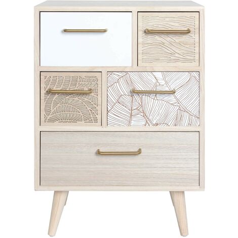 Rebecca Mobili Mueble Cómoda Multiusos de Madera Clara con 5 Cajones