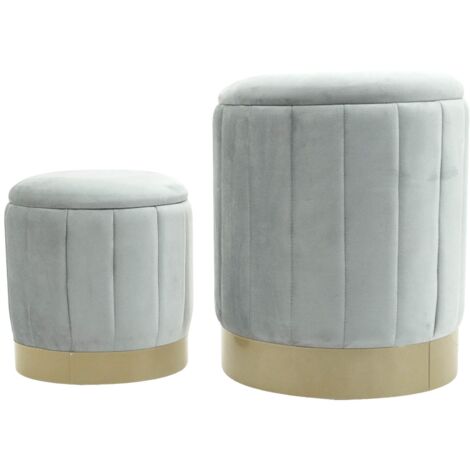 Puf con almacenaje Rebecca Mobili Avelos 44x35,5x35,5 Tela de Poliéster Acero Gris Amarillo Moderno