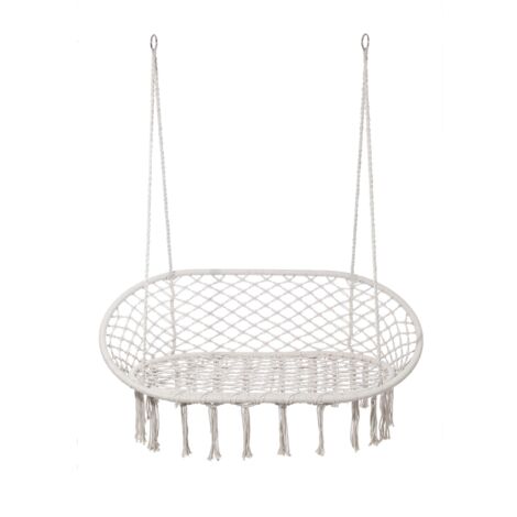 Silla Colgante Rebecca Mobili Gahat 150x130x70 Polialgodón Acero Blanco Crema Boho