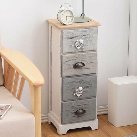 Rebecca Mobili Mesita de Noche Cajonera 4 Cajones Madera Blanco 72x29x25