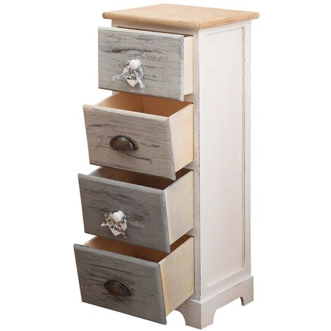 Rebecca Mobili Mesita de Noche Cajonera 4 Cajones Madera Blanco 72x29x25