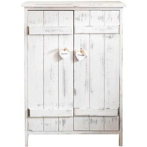 Rebecca Mobili Comoda Mueble 2 Puerta Madera Blanco Shabby 70x51x30