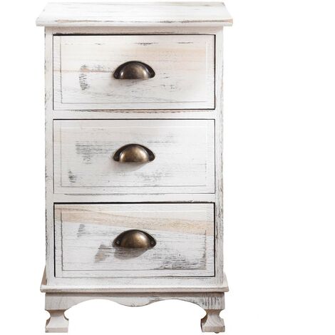 Rebecca Mobili Mesita Cajonera 3 Cajones Madera Blanco Shabby 60x37x28,5