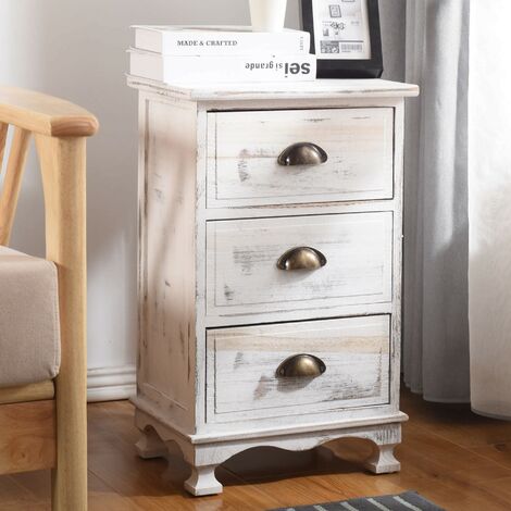 Rebecca Mobili Mesita Cajonera 3 Cajones Madera Blanco Shabby 60x37x28,5