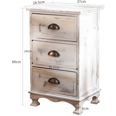 Rebecca Mobili Mesita Cajonera 3 Cajones Madera Blanco Shabby 60x37x28,5
