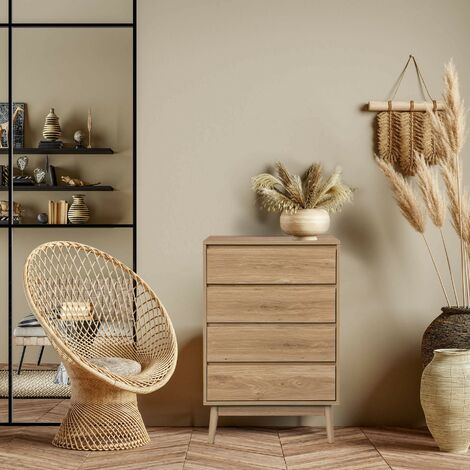 Rebecca Mobili Cómoda 4 Cajones Madera marrón Mueble de dormitorio Estilo nórdico