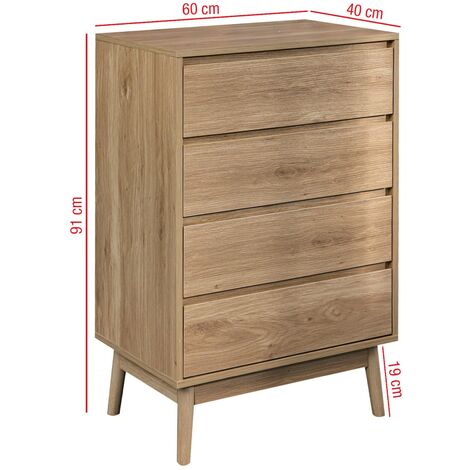 Rebecca Mobili Cómoda 4 Cajones Madera marrón Mueble de dormitorio Estilo nórdico