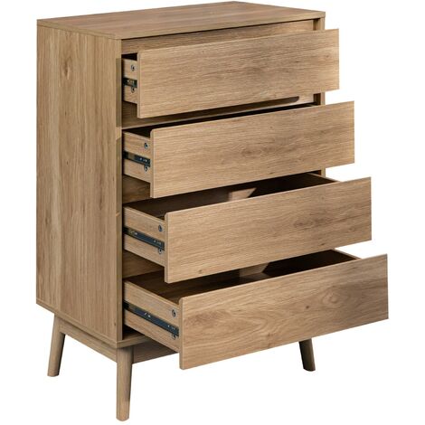 Rebecca Mobili Cómoda 4 Cajones Madera marrón Mueble de dormitorio Estilo nórdico