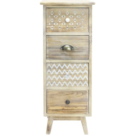 Rebecca Mobili Mesita de noche Cajonera estrecha Boho Shabby de madera 4 Cajones Dormitorio