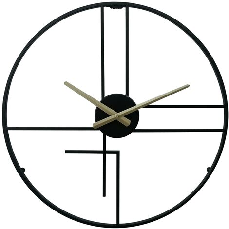 Rebecca Mobili Reloj de Pared Moderno Metal Negro Amarillo Diseño Minimalista para Hogar Oficina