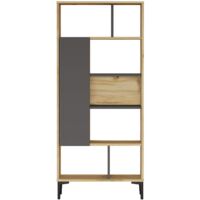 Estantería Rebecca Mobili Kanak 163,5x72x25 Tablero de partículas PVC Roble Claro Gris Oscuro Moder