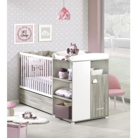 Lit combiné évolutif Smile chêne silex 120x60cm en 90x190cm BABYPRICE - color