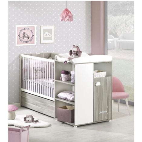 Lit combiné évolutif Smile chêne silex 120x60cm en 90x190cm BABYPRICE - color