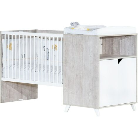 Les Tendances – Lit combiné évolutif 120x60 cm en bois – Transformable en 90x190 cm – Commode à langer incluse – Fabrication française
