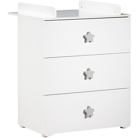 Les Tendances – Commode à langer 3 tiroirs laquée blanche – Boutons étoiles gris – Dimensions 76x97x66 cm – Conforme norme NF EN 12221