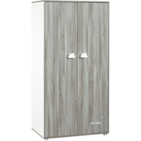 Les Tendances – Armoire 2 portes en bois mélaminé décor bois et blanc – Dimensions 168x85x57cm – 3 tablettes mobiles et penderie avec tringle