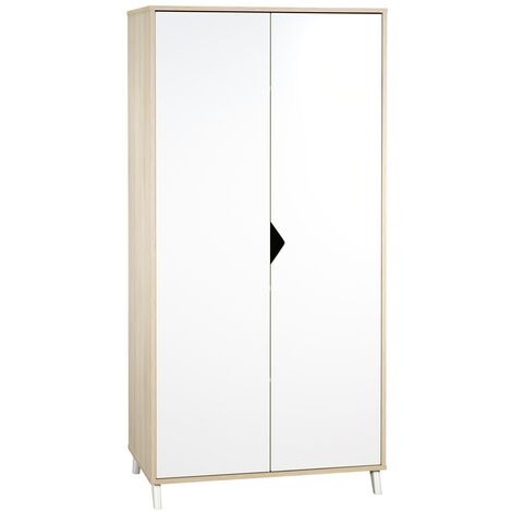 Les Tendances – Armoire enfant 2 portes en bois MDF laqué blanc – Dimensions 86 x 175 x 56 cm – 3 étagères et tringle penderie – Fabrication française