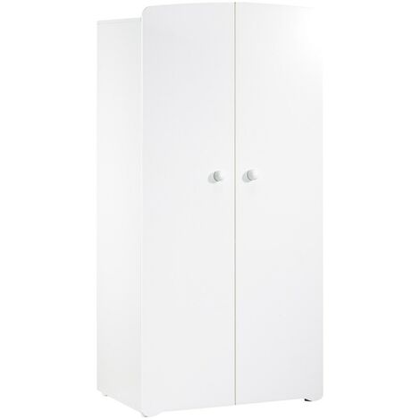 Les Tendances – Armoire enfant 2 portes laquée blanche – Dimensions 85 x 175 x 56 cm – 3 tablettes mobiles et penderie – Fabrication sans solvant