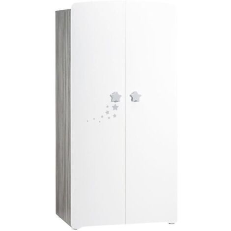 Armoire bébé Nao – MDF blanc – 2 portes – Dimensions 85 x 175 x 56 cm – Aménagement intérieur avec 3 tablettes mobiles – Baby Price (1/5)