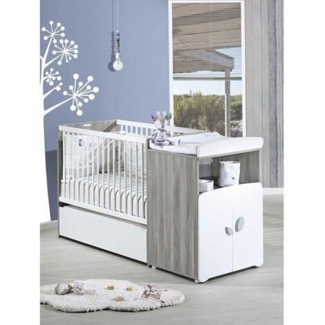 Les Tendances – Lit combiné évolutif bébé 120x60 cm – Transformable en lit junior 90x190 cm – MDF laqué et hêtre brut – Fabrication française