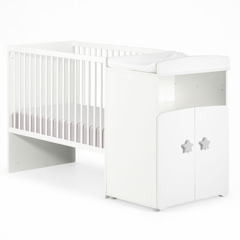 Les Tendances – Lit combiné évolutif 120x60 en 90x190 – Laqué blanc MDF et hêtre – Sommier réglable 3 positions – Transformable en chambre junior