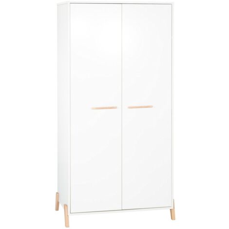 Les Tendances – Armoire enfant 2 portes sur pieds en panneaux de particules mélaminés décor blanc – Dimensions 88x175x56 cm – Fabrication française