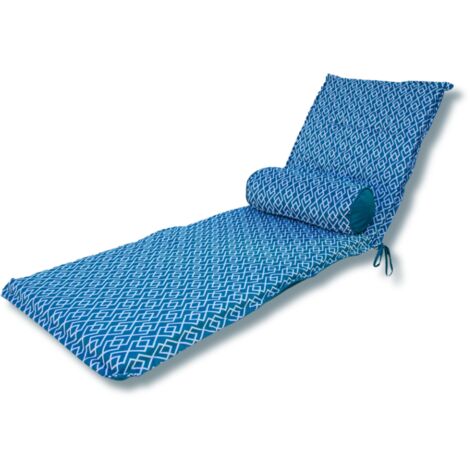 Ensemble Coussin pour Chaise Longue et Traversin 195x60x5cm & 45x18cm Motif Géométrique Vert Turquoise
