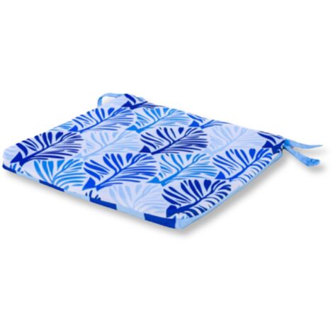 Lot de 4 Galettes de Chaise motif feuillage Bleu 35x35 cm (1/5)